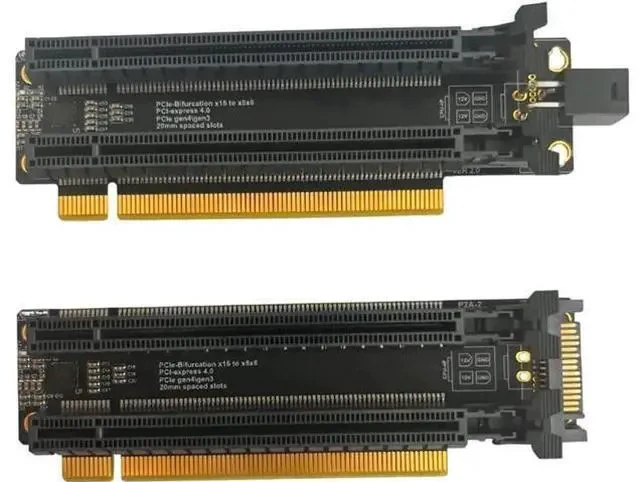 Alt view image 6 of 6 - PCIe 4.0 x16 to x8×8 Bifurcation Splitter Card, 1-to-2 PCIe Expansion Board, 20mm Slot Pitch, CPU 4Pin Power Port + Matching 4Pin Cable