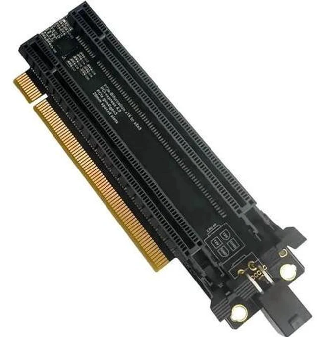 Alt view image 3 of 5 - PCIe 4.0 x16 Bifurcation Expansion Card, 1-to-2 Split x16 to x8x8 Adapter, 20mm Slot Spacing, CPU 4Pin Aux Power Port with Matching 4Pin Cable
