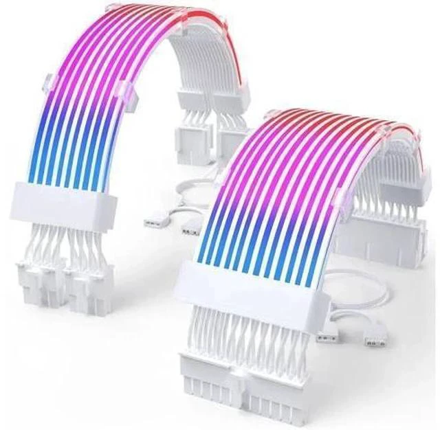 Main image of ARGB PSU Extension Cable Kit, PVC Sleeved RGB LED Power Extension Cables, 16AWG, 24Pin ATX + Dual 8Pin PCIe Complete Set for Gaming PC Modding