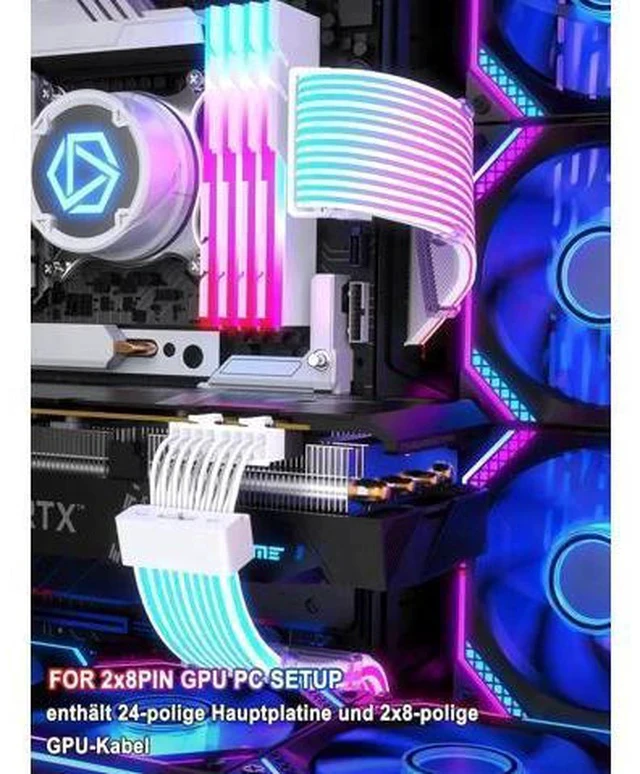 Alt view image 2 of 7 - ARGB PSU Extension Cable Kit, PVC Sleeved RGB LED Power Extension Cables, 16AWG, 24Pin ATX + Dual 8Pin PCIe Complete Set for Gaming PC Modding