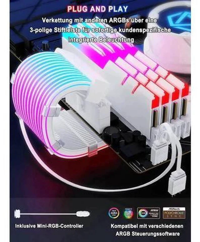 Alt view image 5 of 7 - ARGB PSU Extension Cable Kit, PVC Sleeved RGB LED Power Extension Cables, 16AWG, 24Pin ATX + Dual 8Pin PCIe Complete Set for Gaming PC Modding