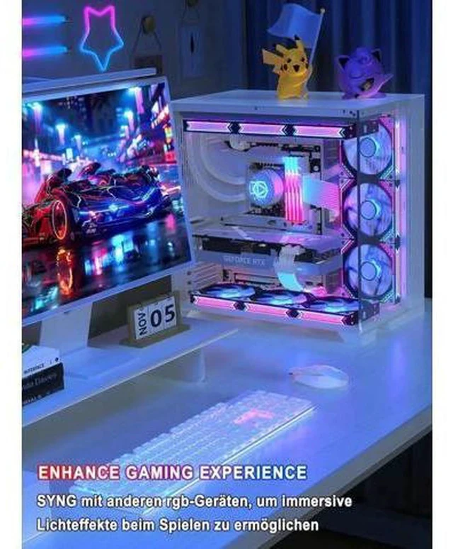 Alt view image 4 of 7 - ARGB PSU Extension Cable Kit, PVC Sleeved RGB LED Power Extension Cables, 16AWG, 24Pin ATX + Dual 8Pin PCIe Complete Set for Gaming PC Modding
