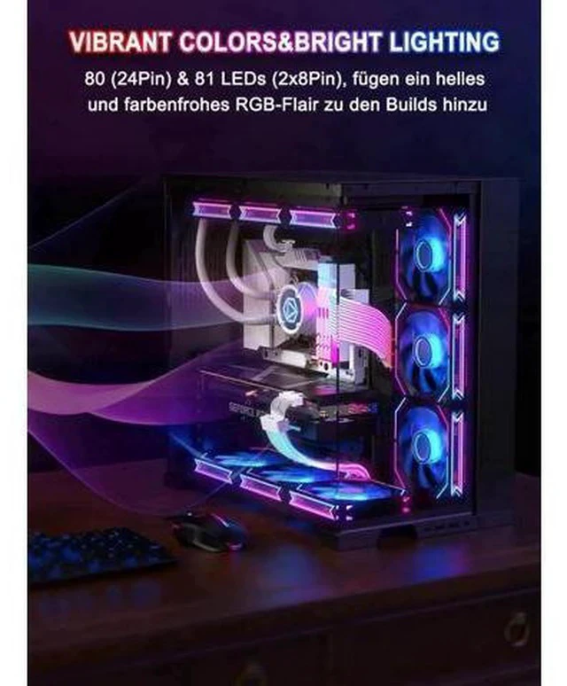 Alt view image 7 of 7 - ARGB PSU Extension Cable Kit, PVC Sleeved RGB LED Power Extension Cables, 16AWG, 24Pin ATX + Dual 8Pin PCIe Complete Set for Gaming PC Modding