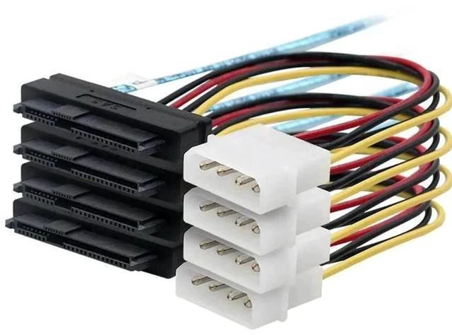 Alt view image 2 of 6 - 2 Pack Internal HD Mini SAS Breakout Cable 1M(3.3FT), SFF-8644 to 4×SFF-8482 Storage Wire with 4Pin IDE Molex Power for Server RAID HBA, SAS SATA HDD SSD Array