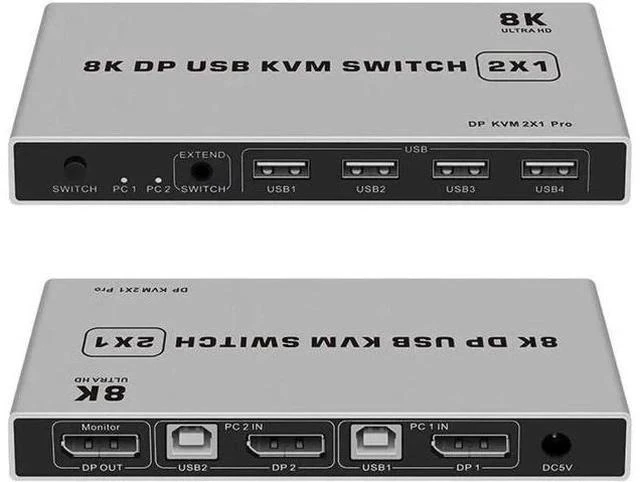 Alt view image 2 of 6 - 2 Port 2 In 1 Out DP 1.4 KVM Switch 4K@60Hz, USB Sharing for Keyboard, Mouse & Printer, USB Power Cable Included