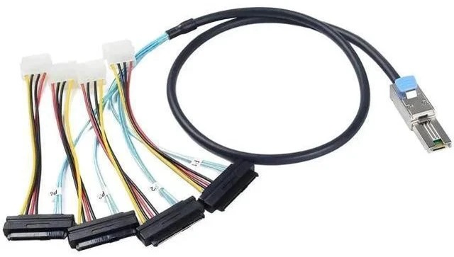 Alt view image 4 of 6 - 2 Pack SFF-8088 26Pin to 4×SFF-8482 29Pin Mini SAS Breakout Cable 1M(3.3FT), External Mini SAS Cable with Integrated Power for SAS SATA HDD SSD RAID Storage Servers