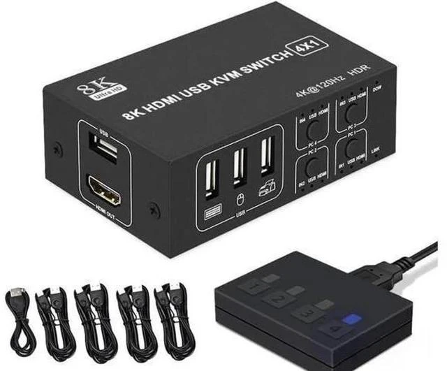 Main image of 4X1 4 Port HDMI KVM Switch 8K@60Hz 4K@120Hz, 4 In 1 Out USB KVM Switcher for 4 PCs Share Single Monitor, Come with 4 USB Cables & Power Cable
