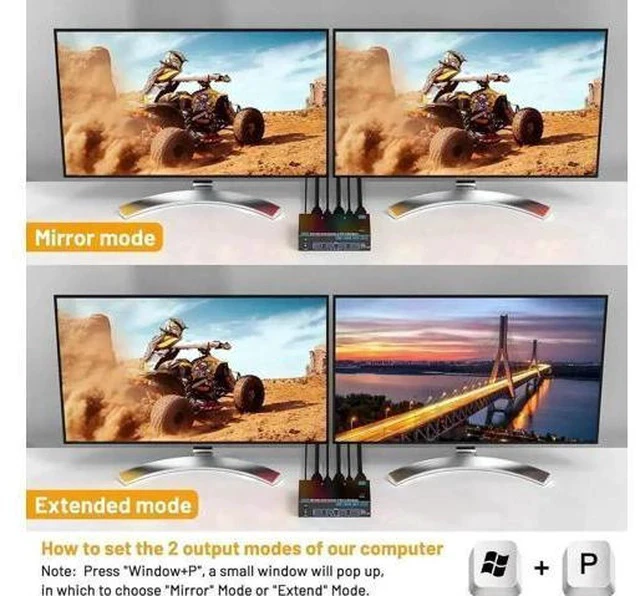 Alt view image 5 of 7 - 2PC Hybrid DP+HDMI Dual Monitor USB3.0 KVM Switch, 8K@60Hz / 4K@144Hz, 4 USB3.0 Ports, With USB Cables, Power Adapter & Desktop Controller
