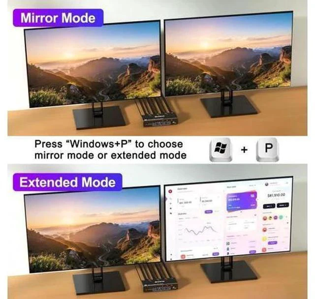 Alt view image 6 of 7 - 3-Port Dual Monitor DP USB 3.0 KVM Switch 4K@144Hz, 4 USB3.0 Ports, Wired Remote & Power Adapter Included for 3 PCs Sharing 2 Monitors