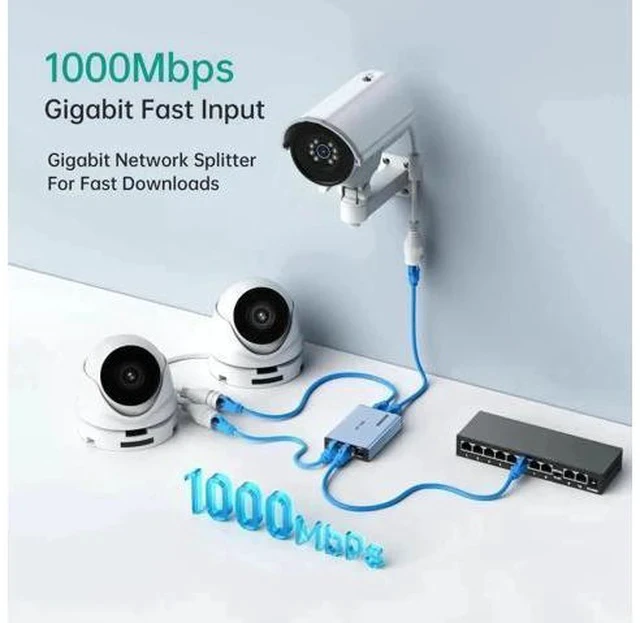 Alt view image 7 of 7 - MT-VIKI Upgraded 1 to 3 Gigabit POE Ethernet Splitter, 1000Mbps POE RJ45 Splitter Without Extra Power Adapter, Compatible with Cat5e Cat6 Cat7 Cat8 Cables, for POE IP Cameras & POE Switches