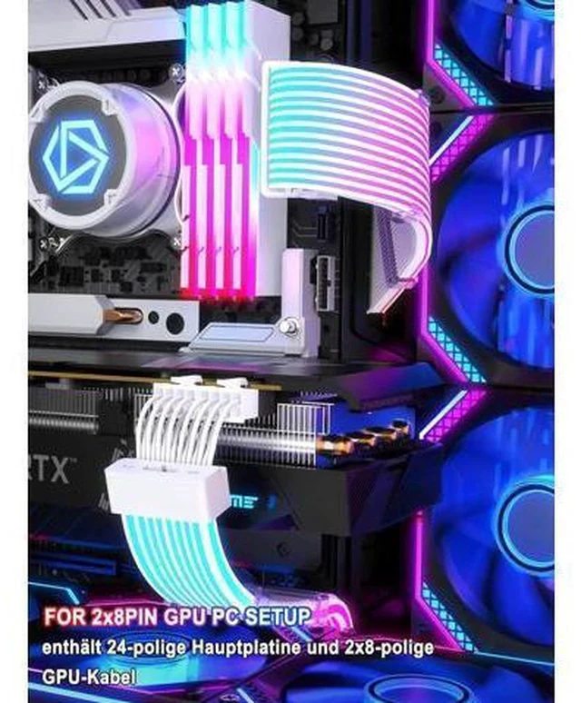 Alt view image 2 of 7 - ARGB PSU Extension Cable Kit, Soft Integrated LED Strip PVC Sleeved Power Extenders, 16AWG 24Pin ATX + Dual 8Pin PCIe Complete Set, Addressable RGB for Custom Gaming PC Modding