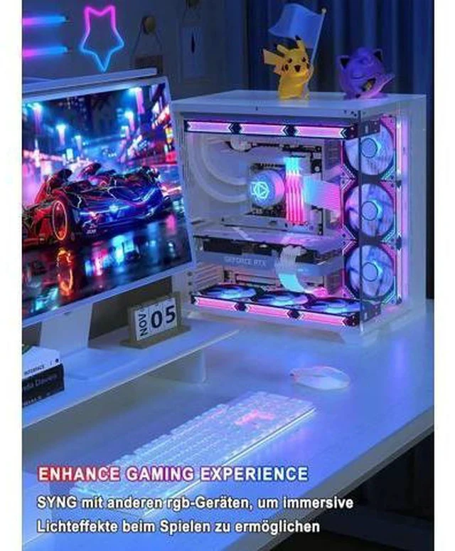 Alt view image 6 of 7 - ARGB PSU Extension Cable Kit, Soft Integrated LED Strip PVC Sleeved Power Extenders, 16AWG 24Pin ATX + Dual 8Pin PCIe Complete Set, Addressable RGB for Custom Gaming PC Modding