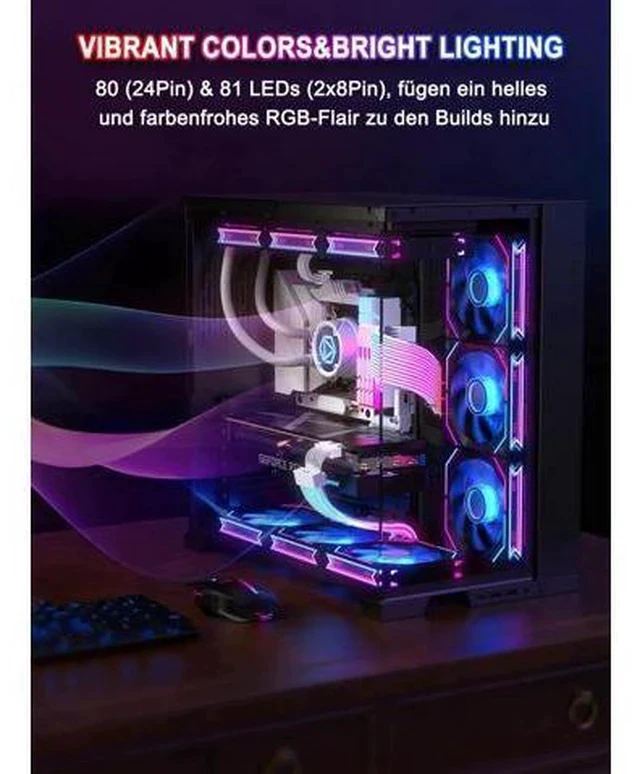 Alt view image 7 of 7 - ARGB PSU Extension Cable Kit, Soft Integrated LED Strip PVC Sleeved Power Extenders, 16AWG 24Pin ATX + Dual 8Pin PCIe Complete Set, Addressable RGB for Custom Gaming PC Modding