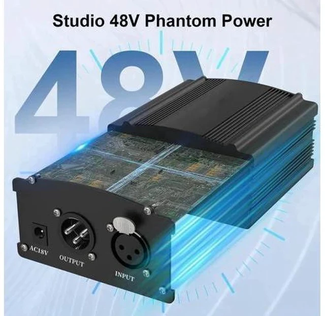 Alt view image 2 of 7 - 1 Channel 48V Phantom Power Supply with Power Adapter, Universal for All Condenser Microphones, Professional Black Phantom Power for Studio Recording & Music Production