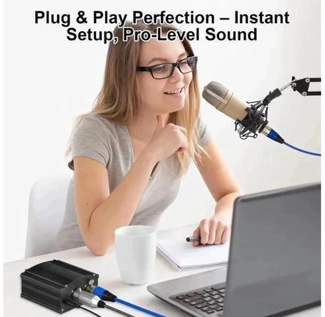 Alt view image 3 of 7 - 1 Channel 48V Phantom Power Supply with Power Adapter, Universal for All Condenser Microphones, Professional Black Phantom Power for Studio Recording & Music Production