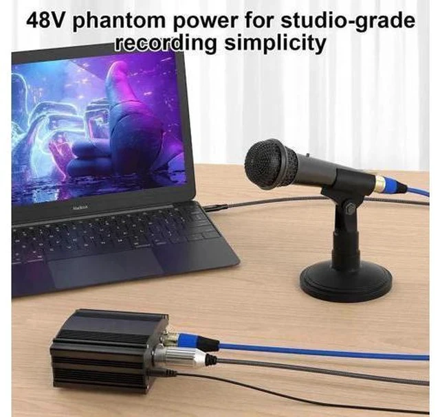 Alt view image 4 of 7 - 1 Channel 48V Phantom Power Supply with Power Adapter, Universal for All Condenser Microphones, Professional Black Phantom Power for Studio Recording & Music Production