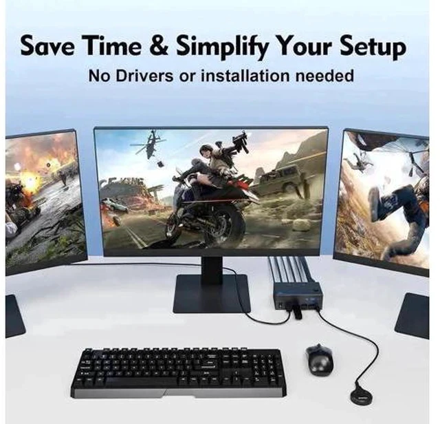 Alt view image 7 of 7 - 2 Port Triple Monitor KVM Switch (1HDMI+2DP), 8K@60Hz USB3.0 KVM Switcher with 4 USB Ports, 2 USB Cables, Power Adapter & Wired Controller for 2 PCs Share 3 Displays