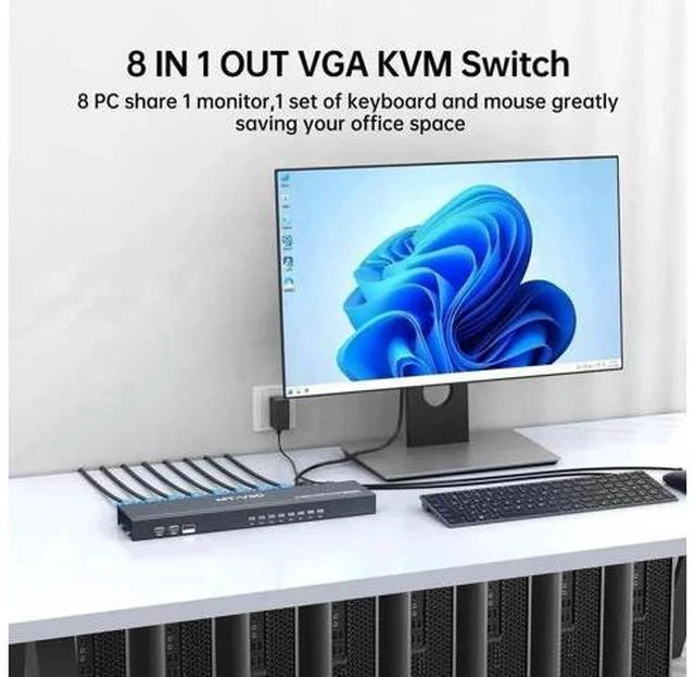 Alt view image 4 of 6 - MT-VIKI 8-Port 1U Rackmount VGA KVM Switch, 8-In-1-Out, with 8PCS 2-in-1 KVM Cables, Wired Desktop Selector & Power Adapter, Fits Standard 19-inch Rack