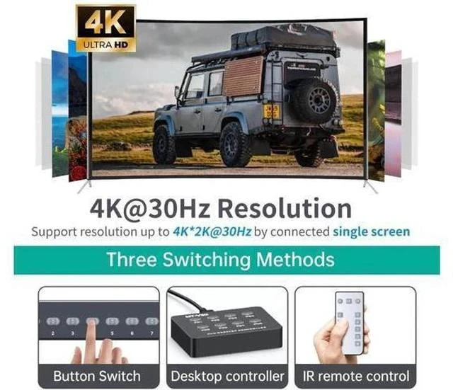 Alt view image 6 of 7 - MT-VIKI 8-Port 1U Rack Mount HDMI KVM Switch, 4K@30Hz, IR Remote + Wired Controller, Full Kit with 8 KVM Cables, Rack Ears & Power Adapter