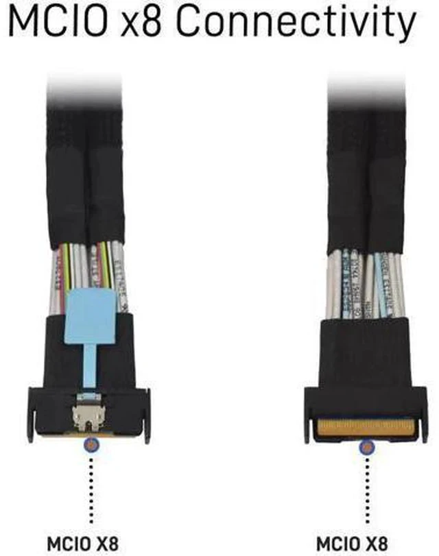 Alt view image 3 of 6 - PCIe 5.0 MCIO x8 to Dual SFF-8639 U.2 NVMe SSD Cable 40cm(1.3ft), 74Pin MCIO Breakout Cable with 15Pin Power Supply for Server U.2 Storage Backplane