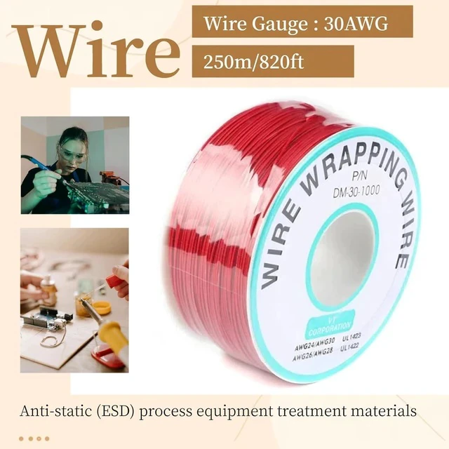Alt view image 2 of 5 - Red Electronic Wire - DM-30-1000, 30 AWG Single Core, Tinned Copper Solid Cable, 250M, P/N PCB