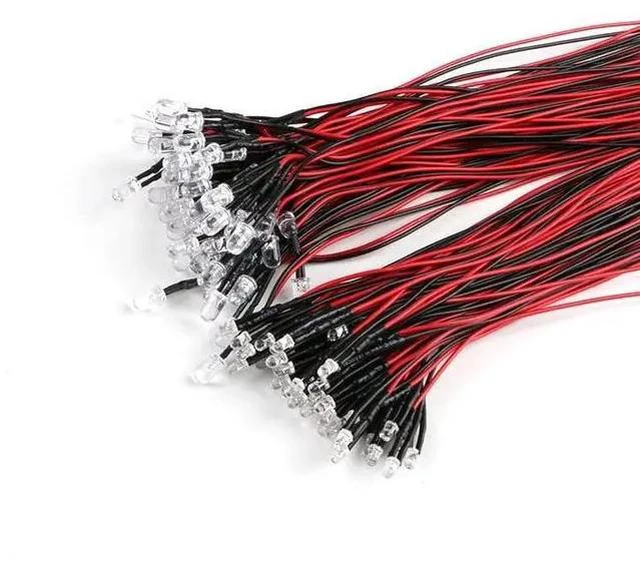 Main image of 5mm 12 Volt LED Lights Emitting Diodes with Wire, LED 5-12V,0.1W, Mini LED Lights for Crafts, Toy Cars,12V Mini Single Led Red 50PCS