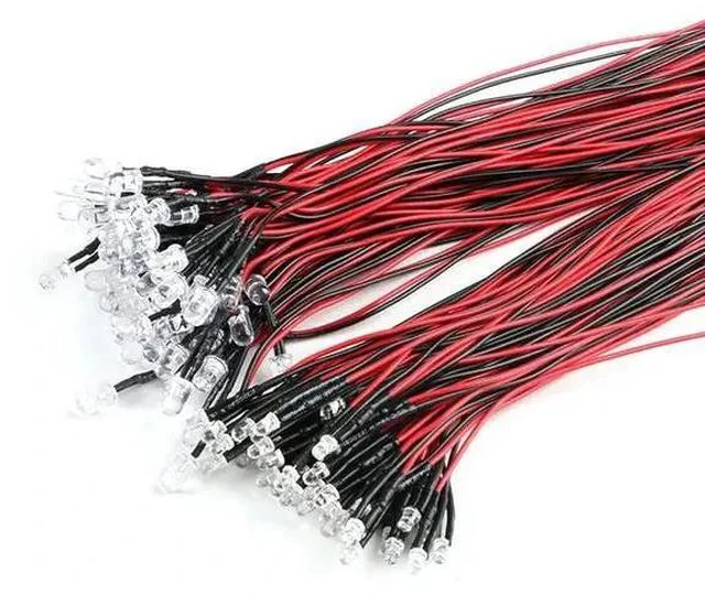Alt view image 2 of 4 - 50Pcs 3mm Light Emitting Diodes LED Bead with Wire Decorative Toy Car Indicator Light DC 5V~12V Yellow Light 3mm