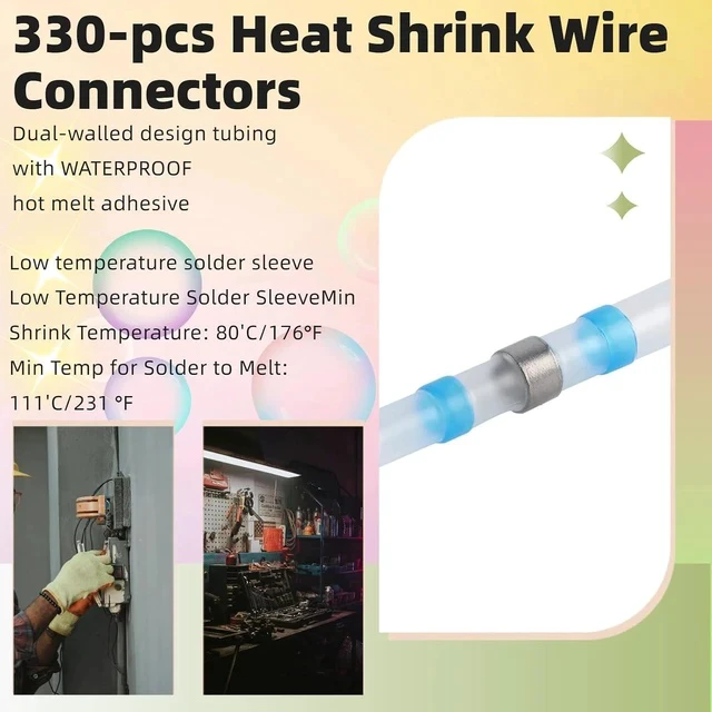 Alt view image 2 of 6 - 330PCS Solder Seal Wire Connectors Kit,Waterproof Butt Connectors 26-10 Gauge Marine Grade Heat Shrink Wire Connectors,Insulated Electrical Connectors Butt Splice