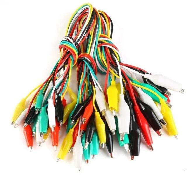 Main image of Alligator Clip Test Leads - 50cm Multicolor Wire Jumpers with 4.5cm Electrical Clips, Assorted Red Yellow Green Black White,10-Pack for Electrical Testing Electronic Experiments