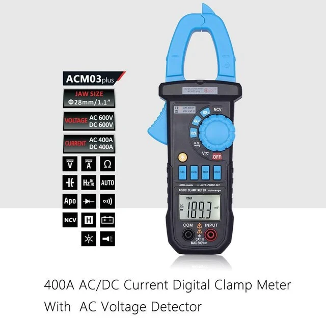 Alt view image 4 of 7 - ACM03 Plus Digital Clamp Multimeter AC/DC Current Tester, 4000 Counts, Auto-Ranging, NCV, Capacitance/Frequency/Diode Test