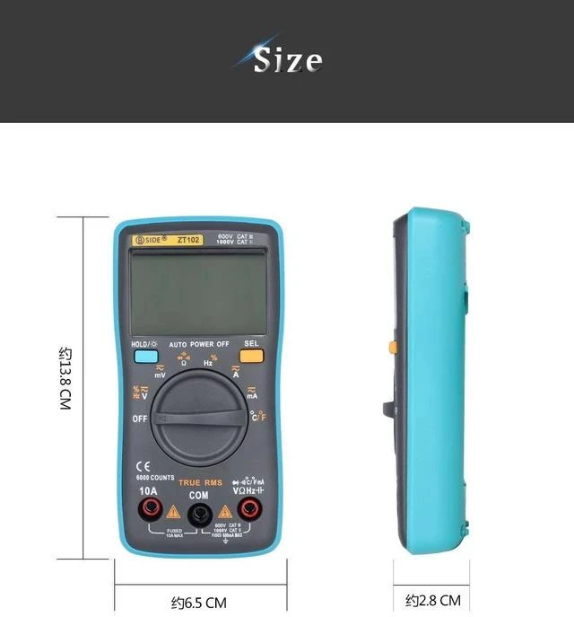 Alt view image 2 of 7 - High-Accuracy ZT102 Digital Multimeter Auto-Ranging, True RMS, 6000 Counts, AC/DC Voltage Current Resistance Capacitance Frequency Temperature Tester