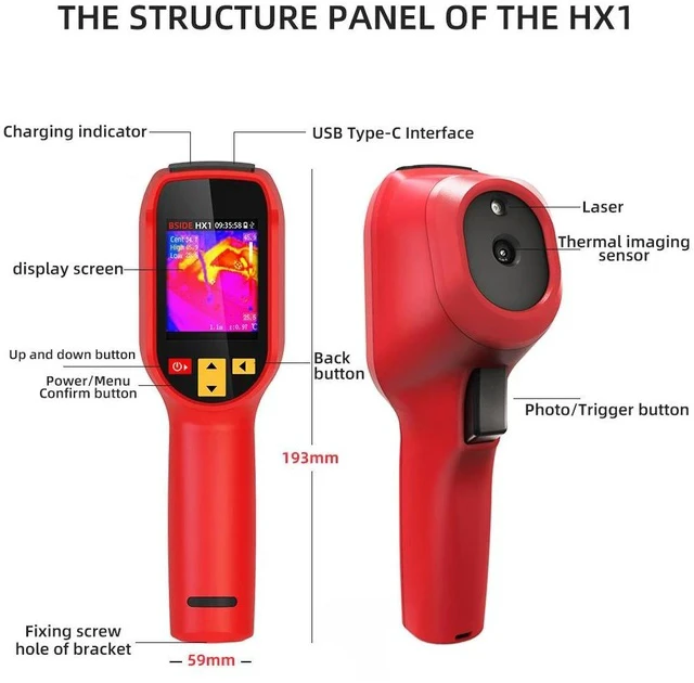 Alt view image 5 of 6 - HX1 Infrared Thermal Imaging Camera Non-Contact HVAC & Electrical Tester, Floor Heating Leak Detector, 1.5m Drop Protection, 30,000 Image Storage
