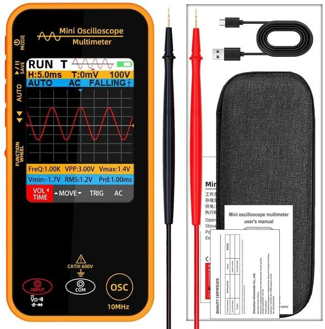 Main image of Handheld Mini Oscilloscope Multimeter OS1 Single Channel 10MHz, Multifunctional Rechargeable Smart Anti-Burn Tester with 3.2" TFT Display