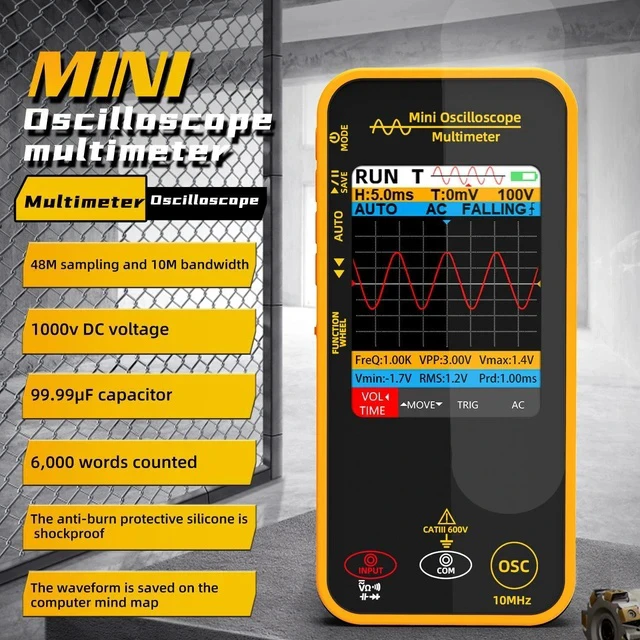Alt view image 2 of 6 - Handheld Mini Oscilloscope Multimeter OS1 Single Channel 10MHz, Multifunctional Rechargeable Smart Anti-Burn Tester with 3.2" TFT Display