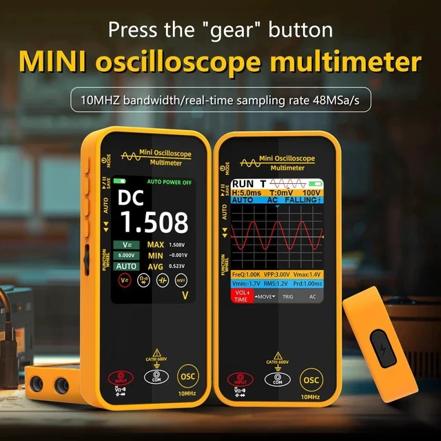 Alt view image 5 of 6 - Handheld Mini Oscilloscope Multimeter OS1 Single Channel 10MHz, Multifunctional Rechargeable Smart Anti-Burn Tester with 3.2" TFT Display