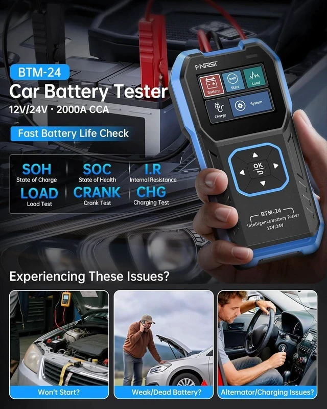 Alt view image 2 of 7 - BTM-24 Car Battery Tester 12V 24V, 0-2000 CCA Automotive Alternator Tester, Battery Life Voltage Internal Resistance Charging Load Cranking Analyzer for Car SUV Pickup Truck ATV Motorcycle Boat