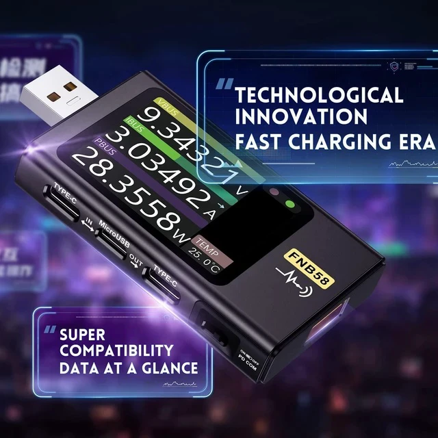 Alt view image 5 of 7 - FNB58 USB Tester, PD/QC, USB-C E-Marker Reader, 28V 7A, USB-A/C