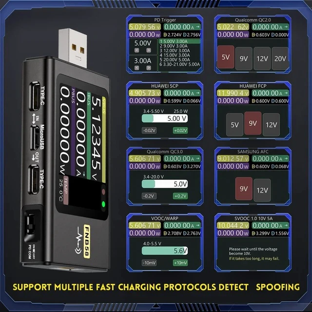 Alt view image 6 of 7 - FNB58 USB Tester, PD/QC, USB-C E-Marker Reader, 28V 7A, USB-A/C