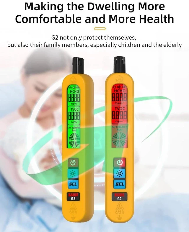 Alt view image 3 of 6 - G2 Air Quality Meter Rechargeable HCHO/TVOC Detector with Visual & Audible Alarm, Carrying Bag for Home/Office/Furniture Inspection