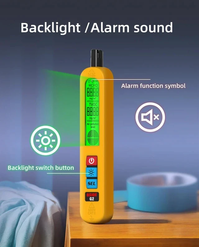 Alt view image 4 of 6 - G2 Air Quality Meter Rechargeable HCHO/TVOC Detector with Visual & Audible Alarm, Carrying Bag for Home/Office/Furniture Inspection