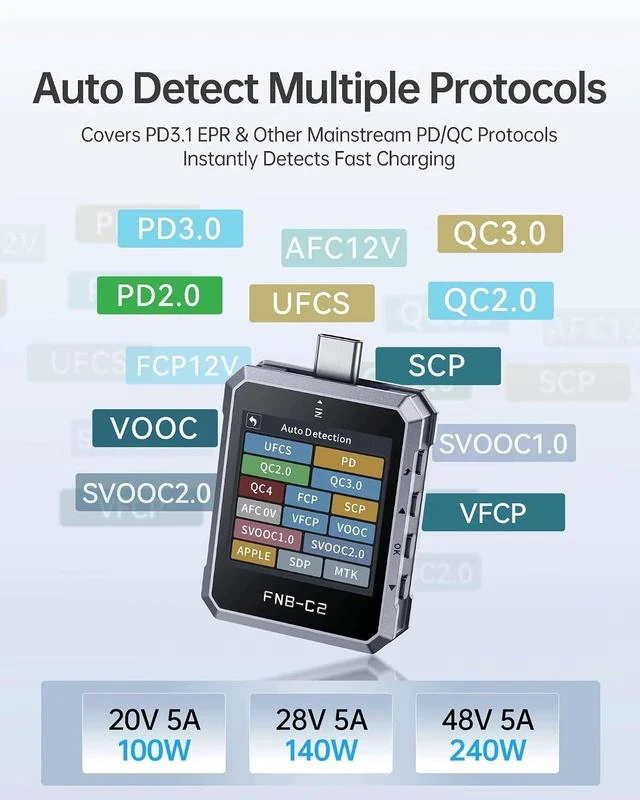 Alt view image 5 of 7 - FNB-C2 PD3.1 USB-C Tester 240W, Bi-Directional, E-Marker Reader