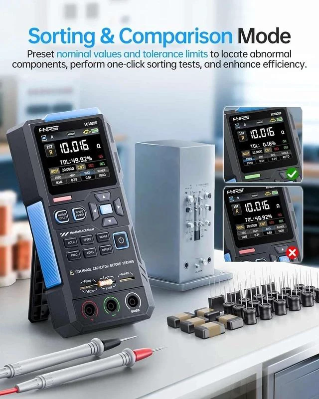 Alt view image 2 of 7 - LC1020E 100kHz LCR Meter, 19,999 Counts Resistor Inductor Capacitor Tester, Auto Component Detect, Measures ESR/Q/D//X, 2.8 Color TFT, Dual Parameter Display, Sorting & Open/Short Calibration