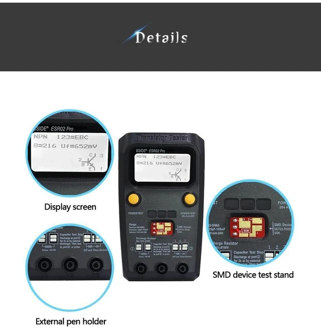 Alt view image 6 of 7 - ESR02 Pro Multifunctional Transistor Tester, M328 Smart Component Tester for Resistance, Capacitance, Inductance, ESR, MOSFET, and Diode Detection - black