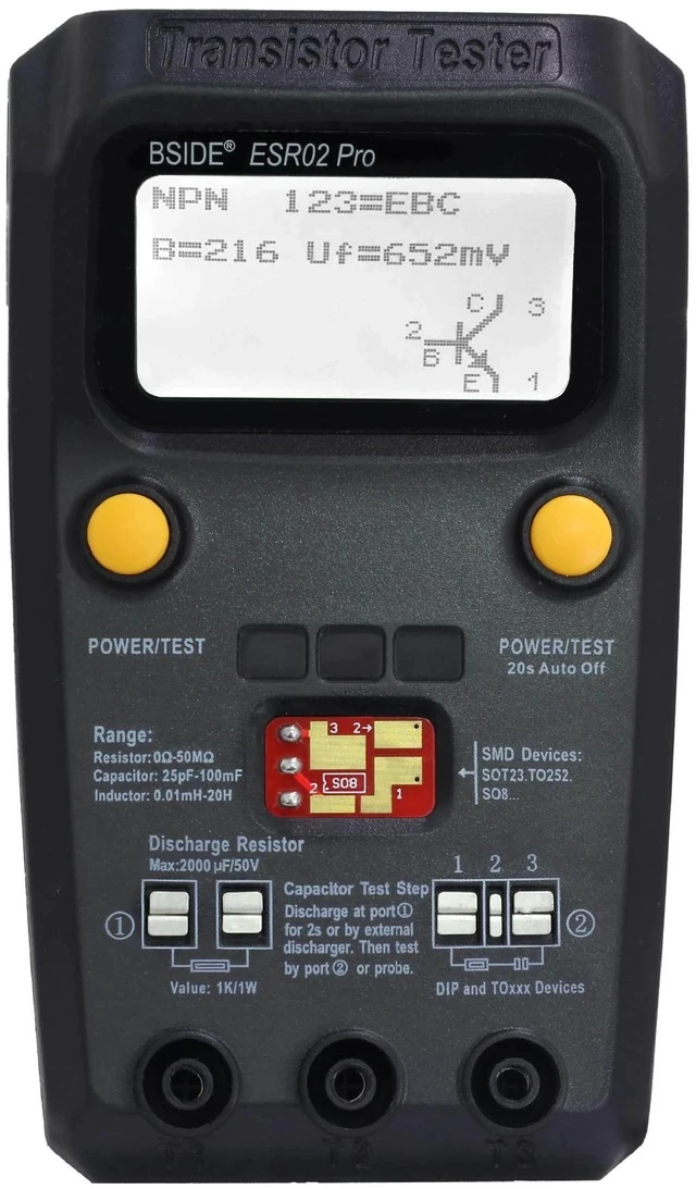 Alt view image 2 of 7 - ESR02 Pro Multifunctional Transistor Tester, M328 Smart Component Tester for Resistance, Capacitance, Inductance, ESR, MOSFET, and Diode Detection - black