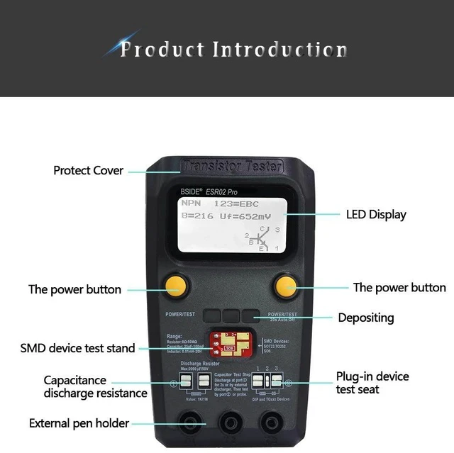 Alt view image 5 of 7 - ESR02 Pro Multifunctional Transistor Tester, M328 Smart Component Tester for Resistance, Capacitance, Inductance, ESR, MOSFET, and Diode Detection - black