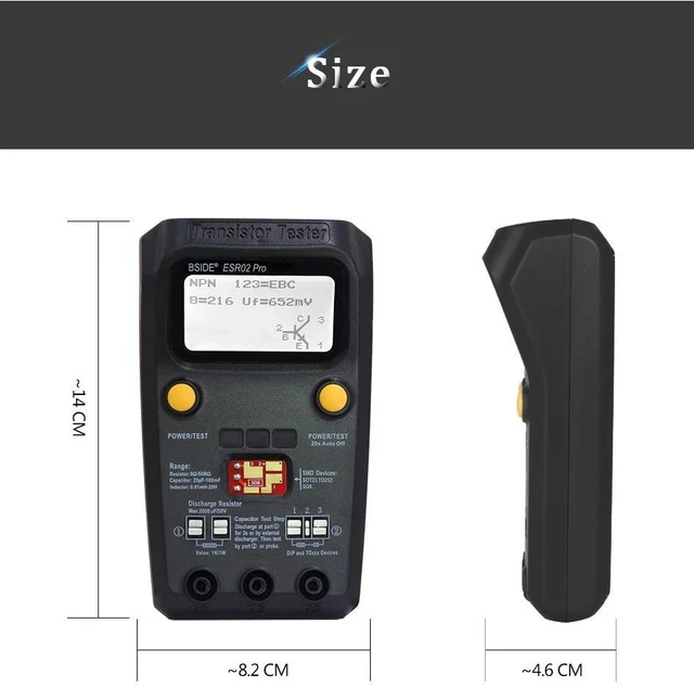 Alt view image 7 of 7 - ESR02 Pro Multifunctional Transistor Tester, M328 Smart Component Tester for Resistance, Capacitance, Inductance, ESR, MOSFET, and Diode Detection - black