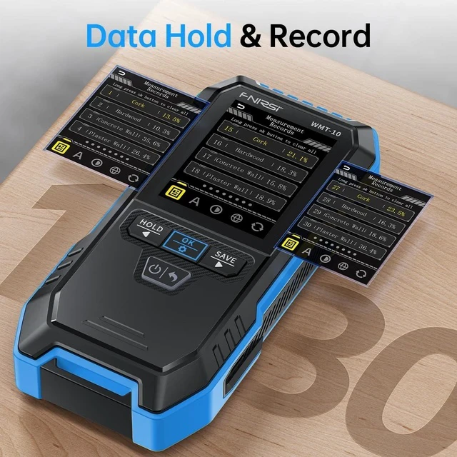 Alt view image 6 of 7 - WMT-10 Pinless Wood Moisture Meter, Rechargable Moisture Meter for Wood, Wall, Firewood, Support Data Hold and Record, Flashlight, Humidity Detector for Lumber Concrete Building