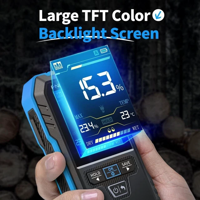 Alt view image 7 of 7 - WMT-10 Pinless Wood Moisture Meter, Rechargable Moisture Meter for Wood, Wall, Firewood, Support Data Hold and Record, Flashlight, Humidity Detector for Lumber Concrete Building