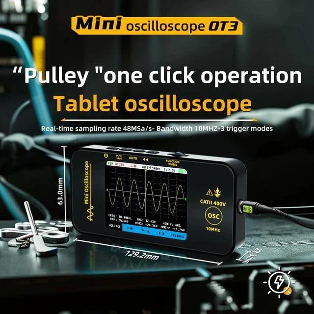 Alt view image 2 of 7 - OT3 10MHz Portable Digital Oscilloscope Single-Channel Mini Tablet Scope, 48MSa/s Real-Time Sampling, 3.2" TFT Screen, USB-C Rechargeable, for Automotive/Field/DIY Repair