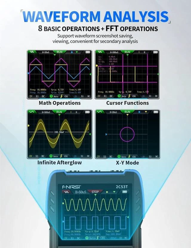 Alt view image 4 of 7 - 2C53T Upgraded Handheld Oscilloscope, 50MHz Bandwidth, 250MS/s Sampling Rate, 20000 Counts, 3IN1 Digital Oscilloscope Multimeter DDS Generator, Voltage, Current, Capacitor, Resistor, Diode Test